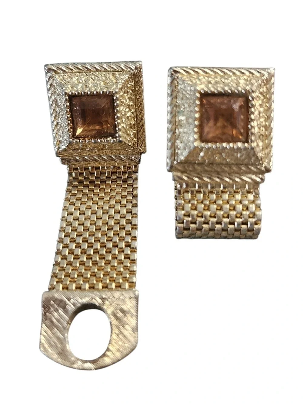 Vintage Gold-Tone Square Cufflinks Amber Center Stones